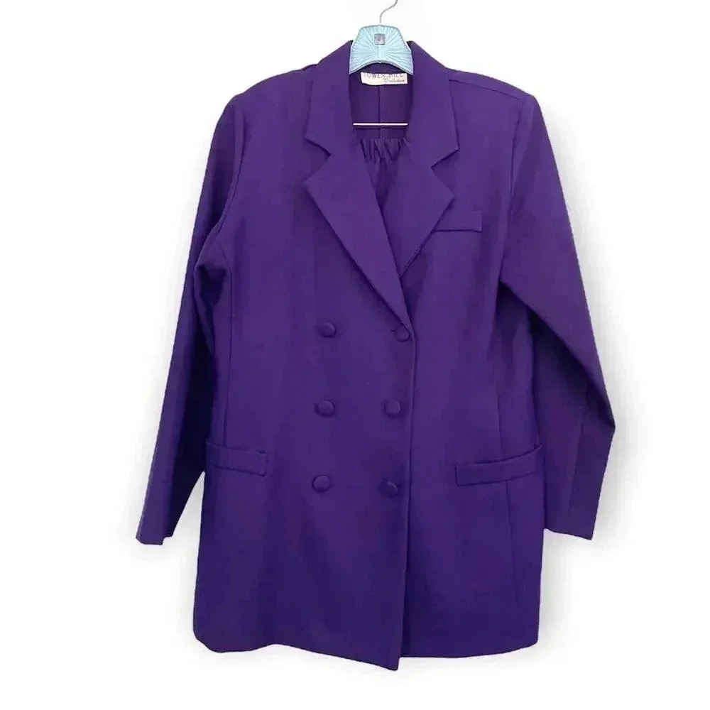 2 PC VTG Tower Hill Women's Purple Blazer Skirt Set Outfit MEDIUM Retro‎ 1990s